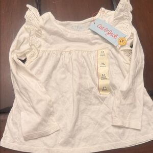 Cat & Jack Cream Long Sleeve Ruffle Eyelet Toddler Top